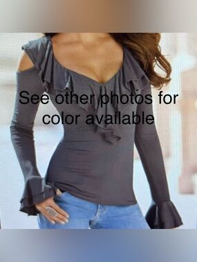 Boston Proper Cold Shoulder Ruffle Detail Top